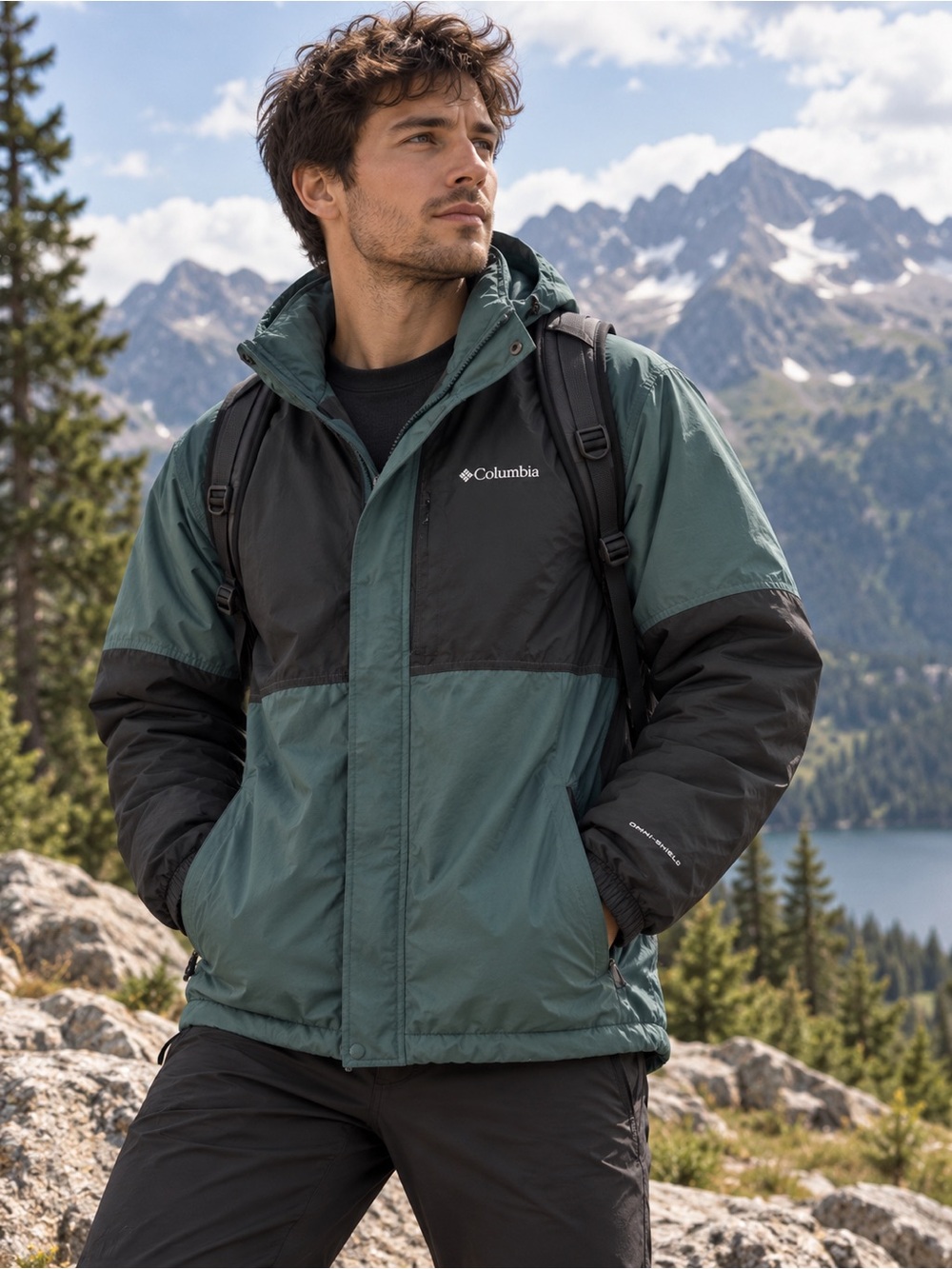 Columbia Men's Green and Black Insulated Puffer Jacket